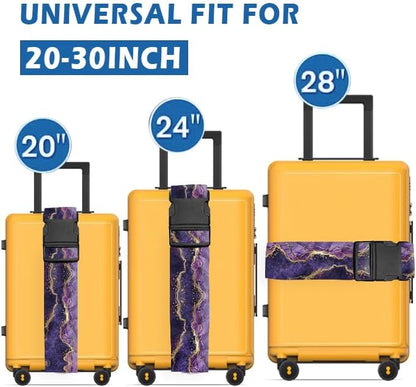 Luggage Straps for Suitcases Travel Belt Accessories, Cute Suitcase Strap, Adjustable Luggage Belt Strap, Heavy Duty with Quick-Release Buckle Luggage Strap Luxury Purple Marble