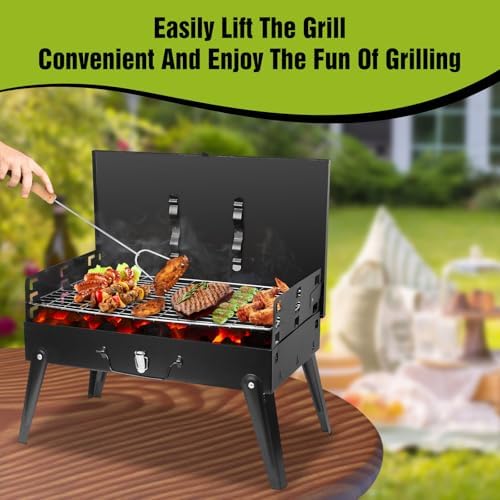 Portable Charcoal Grill, Small Grill Outdoor BBQ Suitcase with Lid