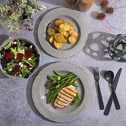 Gibson Home Mauna Melamine Plastic Dinnerware Set, Service for 4 (12pcs), Grey Rustic