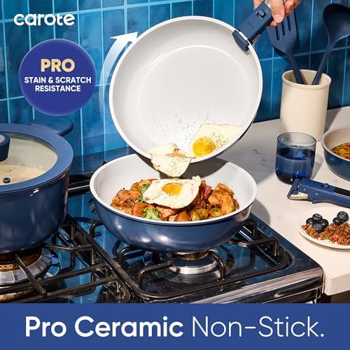 CAROTE 27pcs Ceramic Cookware Set, Pots and Pans Set with Detachable Handle