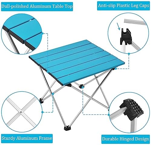 Grope Portable Camping Table,Aluminum Folding Beach Table (Deep Blue-S)