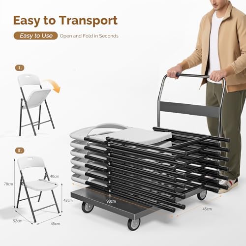Bonnlo 4-Pack White Plastic Folding Chairs, Portable Seat with Sturdy Steel Frame for Indoor & Outdoor Use, Perfect for Banquet, Party, Wedding, Office, and Camping
