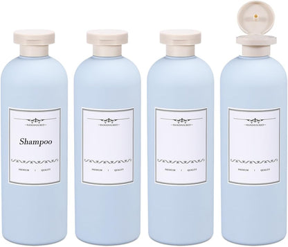 ASEVAT 13.5oz 4pack Refillable Travel Shampoo and Conditioner Bottles, Travel Size containers, Travel Bottle for toiletries, Squeeze Bottles with Flip Cap, Empty Plastic Leak Proof Travel Bottles