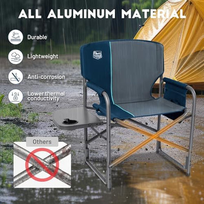Timber Ridge Aluminum Oversized Camping Chair, Lightweight Portable Directors Chair with Side Table Detachable Side Pocket for Outdoor Camping, Lawn, Picnic, Support 400lbs Blue