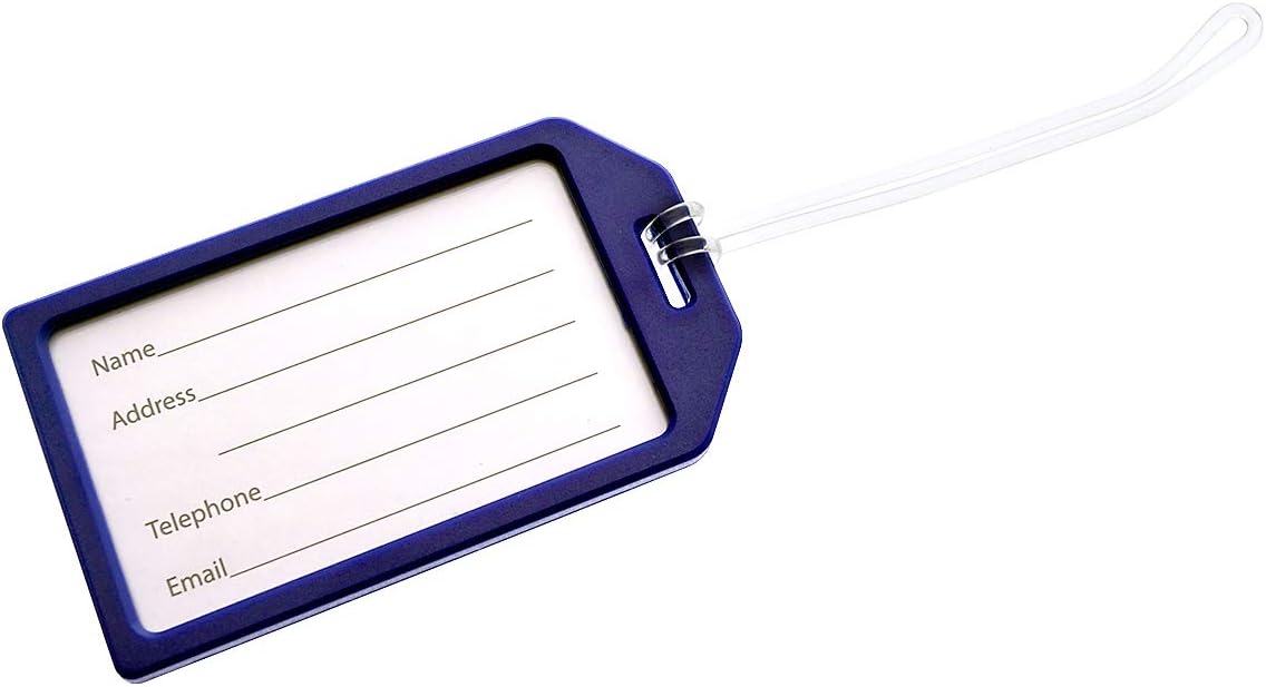 5 Pack of Premium Rigid Airline Luggage Tag Holders with 6" Worm Loops - Heavy Duty Hard Plastic -Suitcase ID Tag Identifiers with Business Card Insert Window by Specialist ID (Navy Blue)