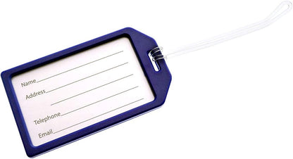 5 Pack of Premium Rigid Airline Luggage Tag Holders with 6" Worm Loops - Heavy Duty Hard Plastic -Suitcase ID Tag Identifiers with Business Card Insert Window by Specialist ID (Navy Blue)