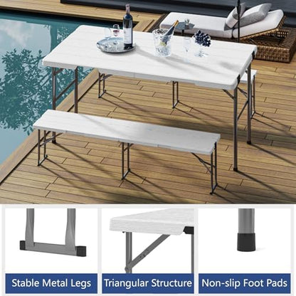 2pk Folding Table with 4 Benches Set for Camping, Picnic, White