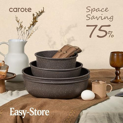 CAROTE 21pcs Pots and Pans Set Non Stick, Detachable Handle Cookware