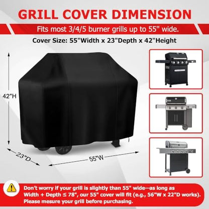 iCOVER Grill Cover, 55 inch BBQ Grill Cover for Outdoor Grill, Anti-UV & Fade Resistant Gas Grill Cover, Waterproof Barbecue Grill Covers for Weber, Char-Broil, Nexgrill and More, Black