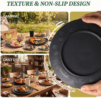 Homienly 40 PCS Wheat Straw Dinnerware Sets Dishes Set for 8 Unbreakable Plates and Bowls Sets for Kitchen Dishwasher and Microwave Safe Plate Set Camping, Apartment, Kids-Grey Stone