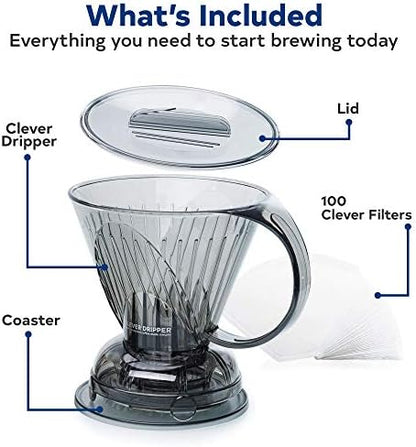 Clever Coffee Dripper | Large 18 oz | Cloud | BPA-Free | 100 Filters