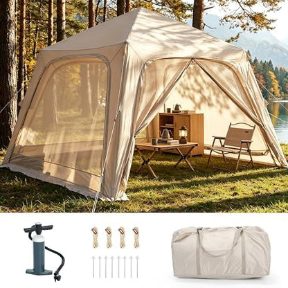 Inflatable Tents for Camping, Large Blow Up Tent with Hand Pump, Easy Setup InflatableTent 4 Season Tent, Waterproof Oxford Air Glamping Tents for Camping Adult 4/6/8/10/12 Person