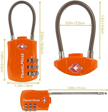 2 Pack TSA Approved Travel Combination Cable Luggage Locks for Suitcases & Backpacks - Orange