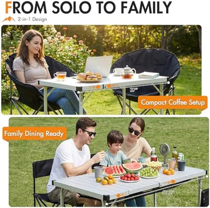 Portal Expandable Camping Table, 37"-51.2" Aluminum Folding Table for 2-6