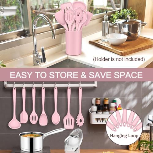 P&P CHEF Pink Kitchen Utensils, Silicone Cooking Utensil Set of 7