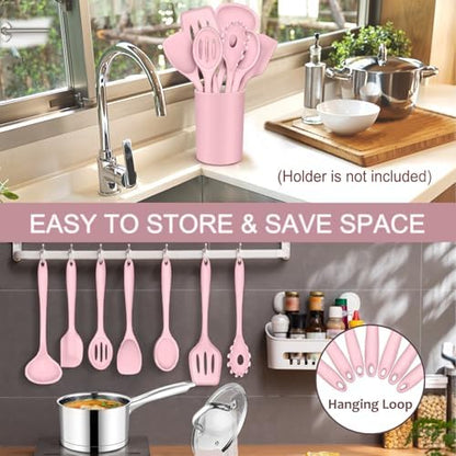 P&P CHEF Pink Kitchen Utensils, Silicone Cooking Utensil Set of 7