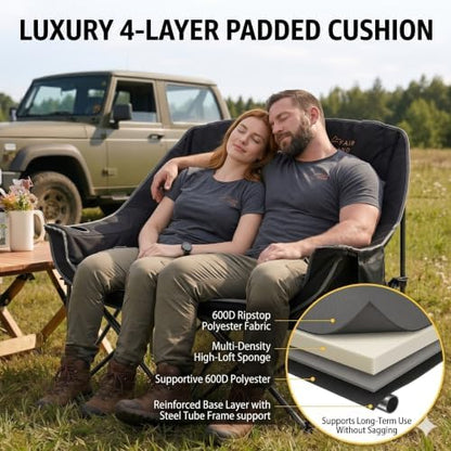 FAIR WIND Oversized Fully Padded Camping Double Chair Folding Loveseat
