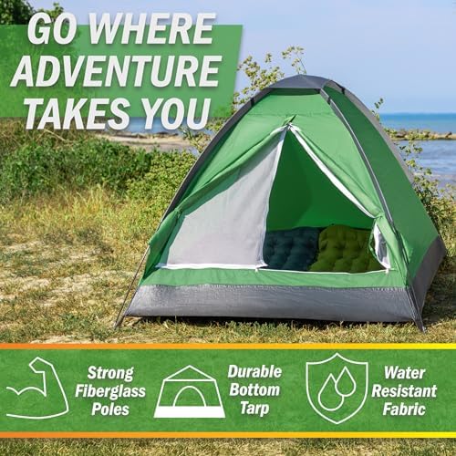 2 Person Camping Tent with Rain Fly and Carrying Bag - Lightweight Outdoor Pop Up Tents for Camping Essentials, Music Festivals, Backpacking, Hiking, or Beach Shelter by Wakeman Outdoors