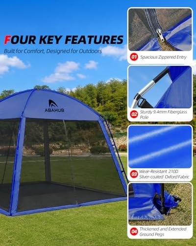 Abahub Portable Screen House Tent for 4-6 Person, 9.8x9.8x6.7 ft, Blue