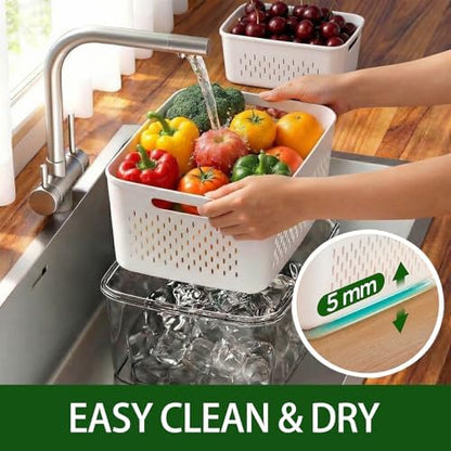 5 Pack Fruit Storage Containers for Fridge with Removable Colanders，5 in 1 Produce Storage Containers with Lids, Leakproof Fridge Organizer Bins for Salad Berry Lettuce Vegetables Meat Keeper Fresh