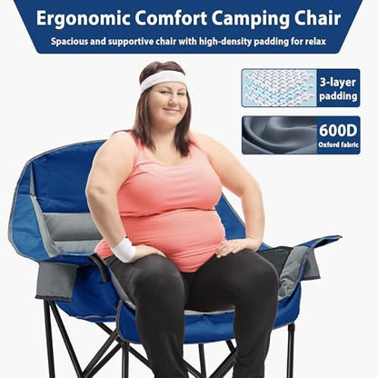 Youtanic Oversized Padded Camping Chair, Portable Folding Camping Chairs