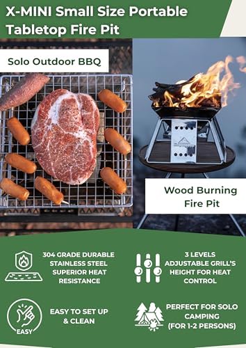 CAMPINGMOON Mini Charcoal Grill Portable Fire Pit Stainless Steel X-MINI