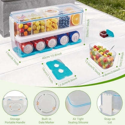 Snackle Box Container: Snack Organizer Divided Serving Tray with Ice-Pack, Portable Double-layer Tray Snackle Box for Food and Drink, Snack Platter for Travel Beach Picnic (White - 5 Tray)
