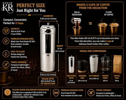 South indian filter coffee maker indian style 5.1 oz (150 ml)