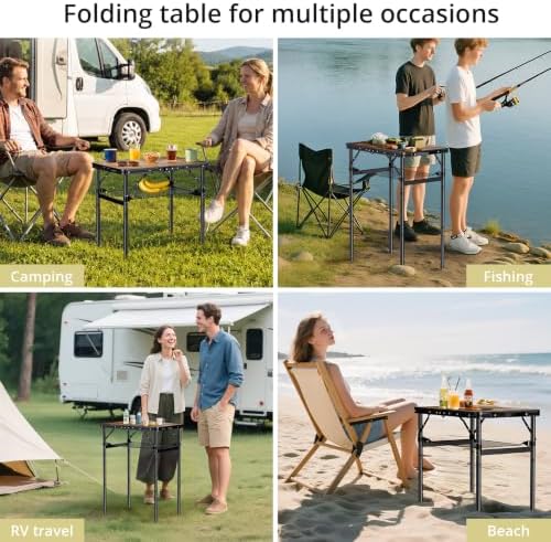 Anbte 2ft Folding Camping Table, 3 Adjustable Height 29.5", Rustic Brown