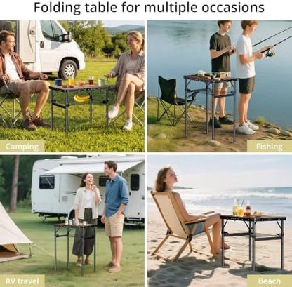 Anbte 2ft Folding Camping Table, 3 Adjustable Height 29.5", Rustic Brown
