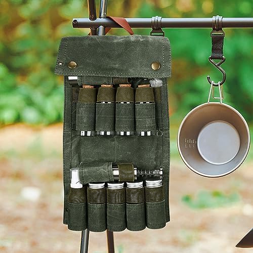 TOBWOLF Portable Spice Bag for Travel, Camping Spice Kit with 8 Jars-Green