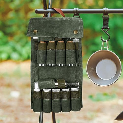 TOBWOLF Portable Spice Bag for Travel, Camping Spice Kit with 8 Jars-Green