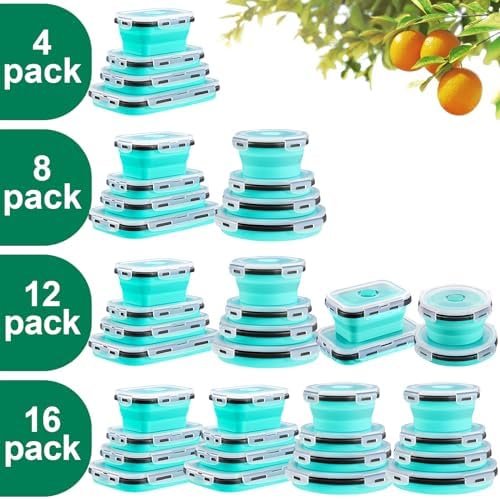 Sudaya 16 Pack Collapsible Food Storage Containers With Lids, Collapsible Storage Containers Sets Silicone Collapsible Bowls For Camping, RV Accessories, Travel Trailer Must