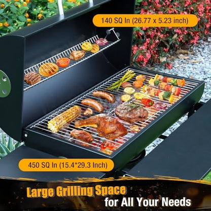 Charcoal BBQ Grills Outdoor: Spacious Barrel Barbecue Grill