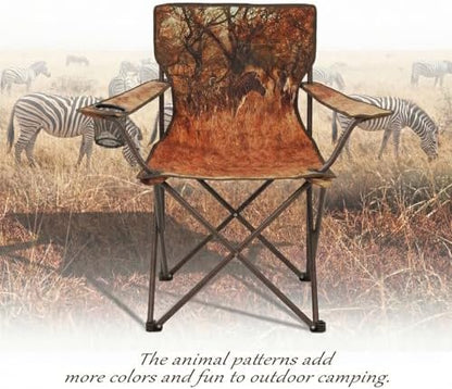 Camping Chairs 2 Pack with Animal Print,Folding Lawn Chair with Cup Holder & Carry Bag for Outdoor,Sports,Beach,Fishing,Sports