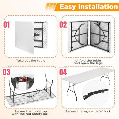 FDW | 8FT Folding Table | White | Portable Plastic Table
