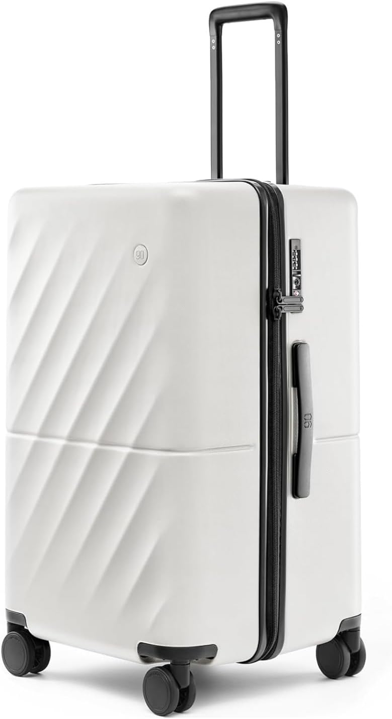 Trunk Luggage 22 Inch, Small Checked Luggage with Double Spinner Wheels, Anti-Burst Zipper, Hard Case PC Suitcase, Lightweight Travel Luggage, TSA Approved (Pearl White, Hudson)