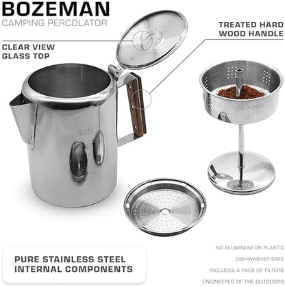 COLETTI Bozeman Percolator Coffee Pot — NO Aluminum or Plastic [12 cup]