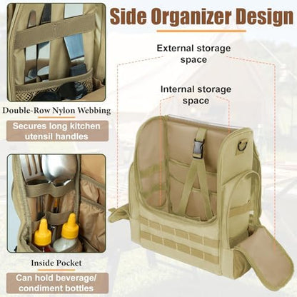 Large Camp Kitchen Organizer with Paper Towel Holder, Khaki