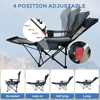 2-Pack Reclining Camping Chair 4 Position with Foot Rest Comfortable for Adults 265Ibs Folding Lounger Mesh Beach Chair with Cooler Bag and Cup Holder for Outdoor Patio