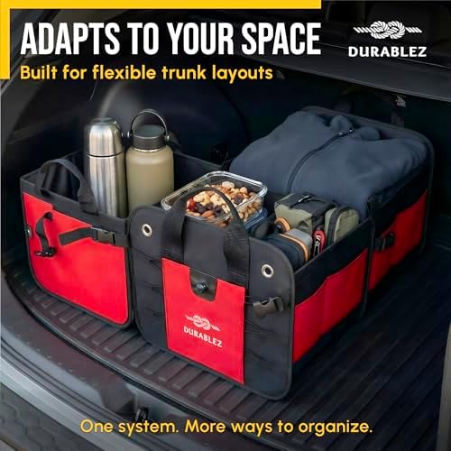 Large Car Trunk Organizer, Modular & Collapsible, 3 Compartment, Red