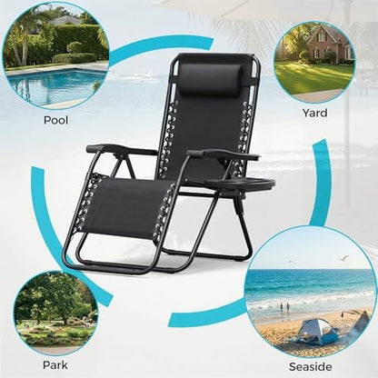 Homall Zero Gravity Chair Patio Folding Lawn Outdoor Lounge Gravity Camp Reclining Lounge Chair with Cup Holder Pillows for Poolside Backyard and Beach Set of 4 (Black)