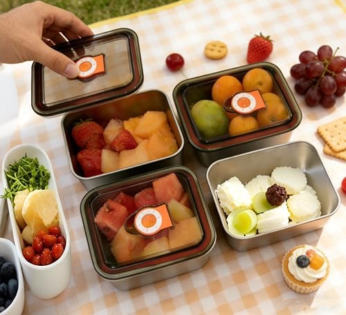 7 Pack 304 Stainless Steel Food Containers with Leakproof Lids, Reusable Metal Storage Containers, Oven/Dishwasher/Freezer Safe