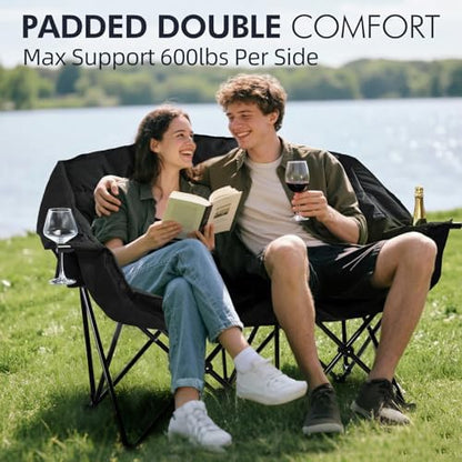 Double Camping Chair Loveseat -2 Person Oversized Padded Outdoor Camp Couch