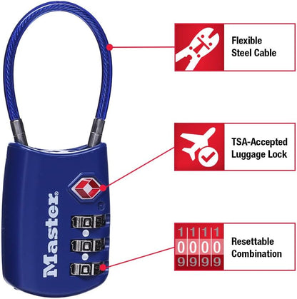 Master Lock Blue Set Your Own Combination TSA Approved Luggage Lock, Travel Zipper Padlock is Perfect for Suitcases, Bags, or Backpacks, 4 Pack, 4688BLUEC4