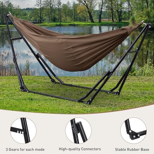 Ainfox Hammock with Foldable Stand, 2 in 1 Hammock and Swinging Chair with Carrying Bag, Portable Camping Chair Suitable for Outside, Swing,Patio,Garden,Camping Trip Coffee