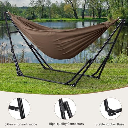 Ainfox Hammock with Foldable Stand, 2 in 1 Hammock and Swinging Chair with Carrying Bag, Portable Camping Chair Suitable for Outside, Swing,Patio,Garden,Camping Trip Coffee