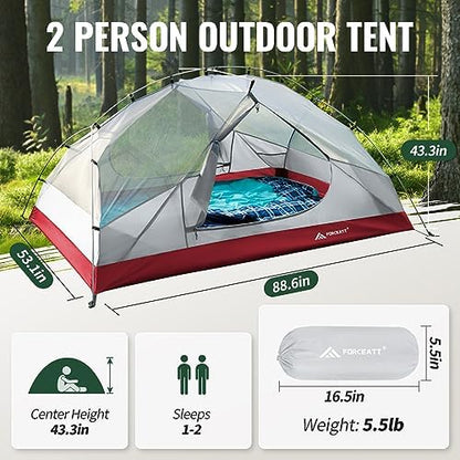 Forceatt Tent for 2 and 3 Person is Waterproof and Windproof, Camping Tent for 3 to 4 Seasons,Lightweight Aluminum Pole Backpacking Tent Can be Set Up Quickly,Great for Hiking