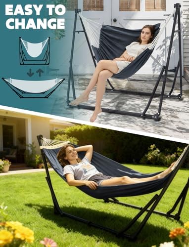 ANYOO 2-in-1 Hammock & Chair Stand with Collapsible Steel Frame & Carry Bag