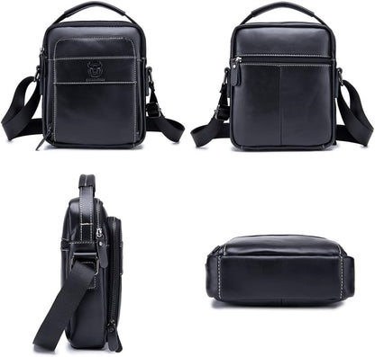 KPYWZER Genuine Leather Shoulder Bag Small Men Messenger Pack Handbag Sling Crossbody Bag Man Purse for Business
